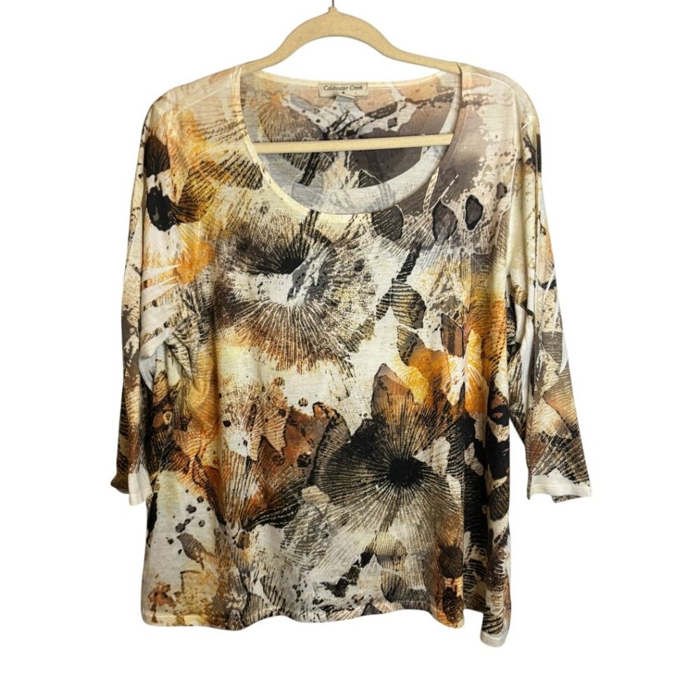 Coldwater Creek Blouse Women's 1X‎ Lightweight Floral 3/4 Sleeves Vintage